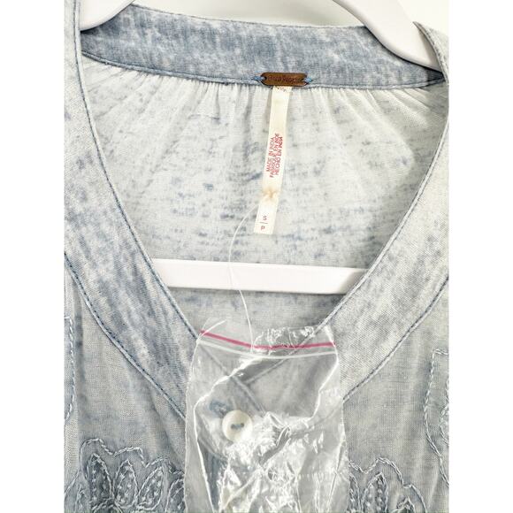 Free People Oh My Blue Mix Print Long Sleeve Button Front Midi Dress Size Small - Picture 4 of 7